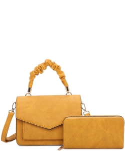 Fashion Ruched Top Handle 2-in-1 Satchel  LF22918 MUSTARD